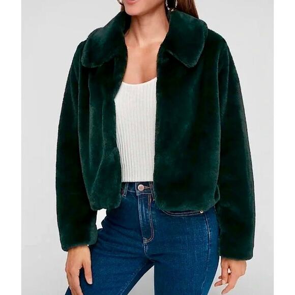 Express - Teal Green Faux Fur Coat / size M Petite / NWOT - Picture 1 of 10